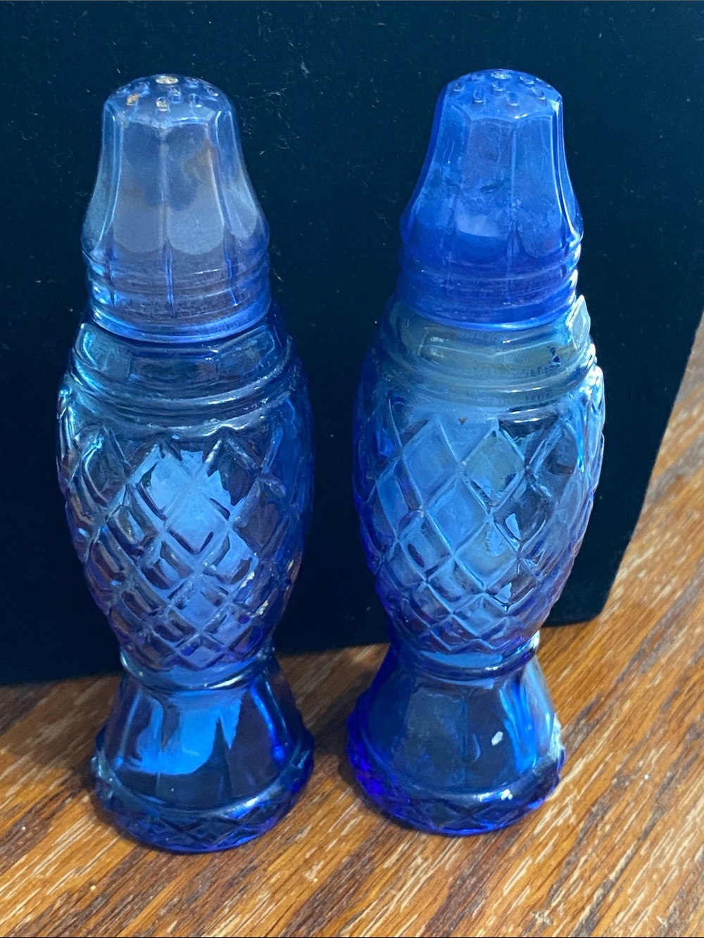 Avon Cobalt Blue Pineapple Glass Salt & Pepper Shakers